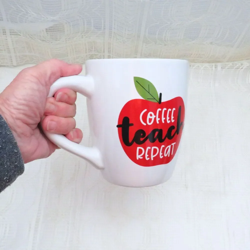 Ceramic Coffee Mug For Teacher Large White 22 oz Teacher Gift with Apple